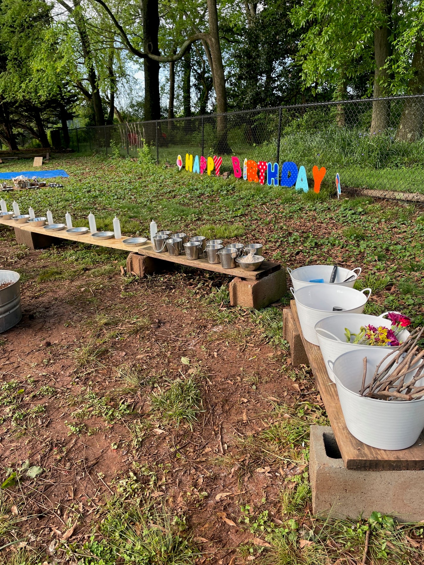 Our birthday setup will include multiple activities for children to enjoy. These will be customized for your group based on ages and interests. Mud pies. Painting. Bubbles. More!
