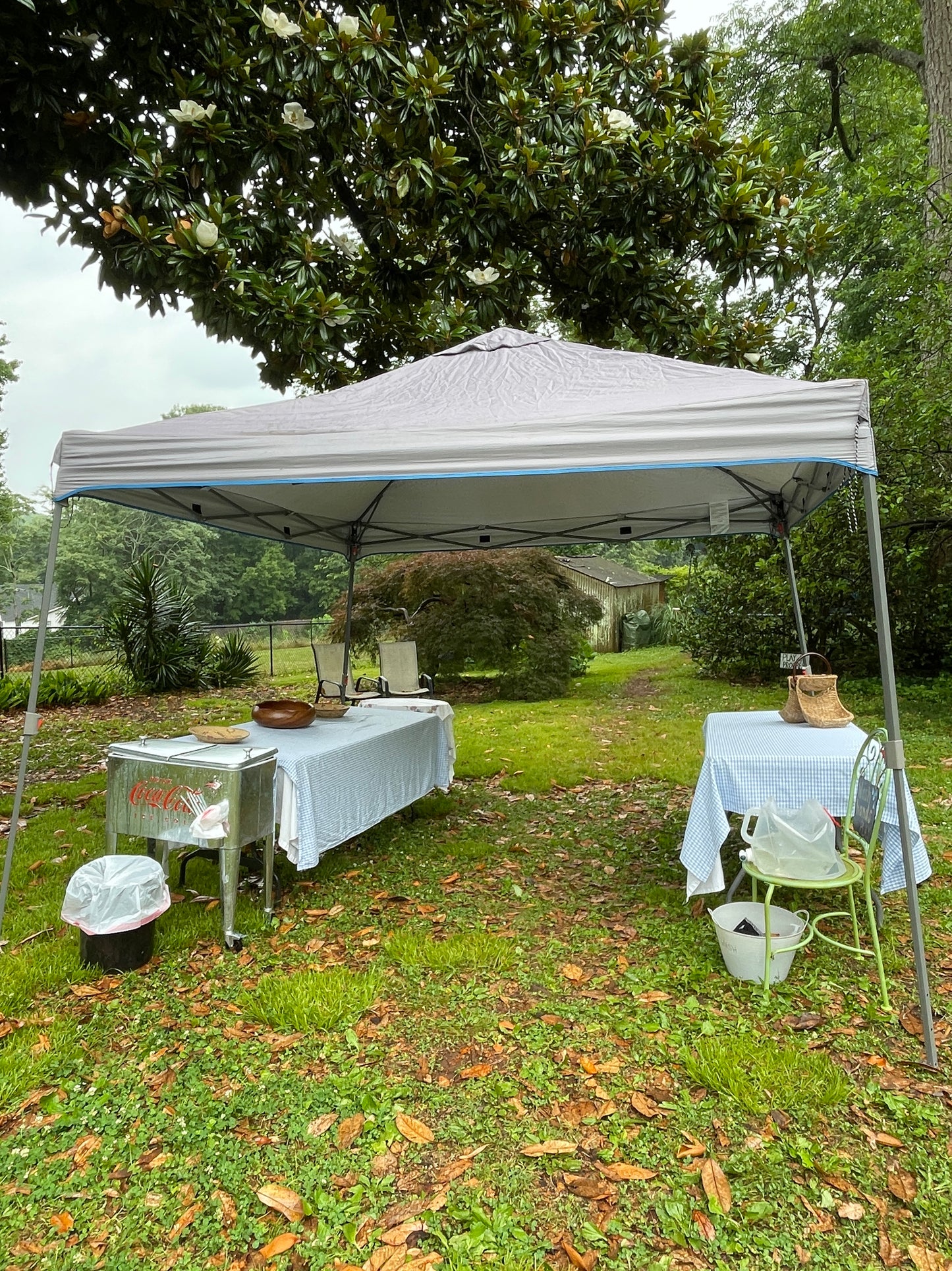 Tables and table cloths can be provided. A standing cooler for ice and drinks can easily be provided. A canopy can be provided should there be inclement weather. We are happy to set up a hand washing station but feel free to bring wipes, paper towels, or hand sanitizer.